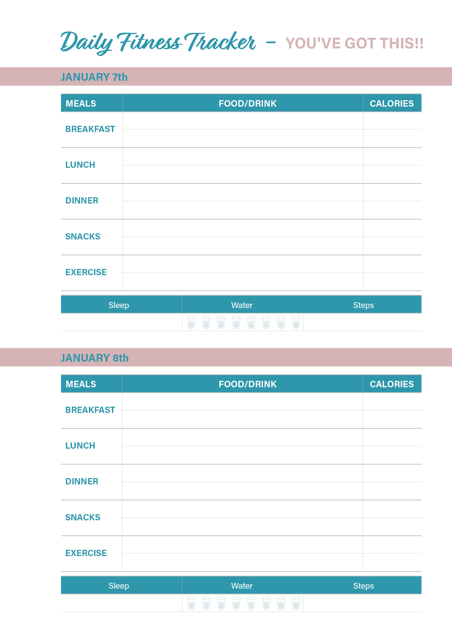 Yearly January to December Fitness Planner
