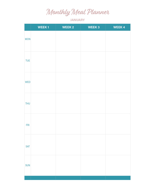 Yearly January to December Fitness Planner